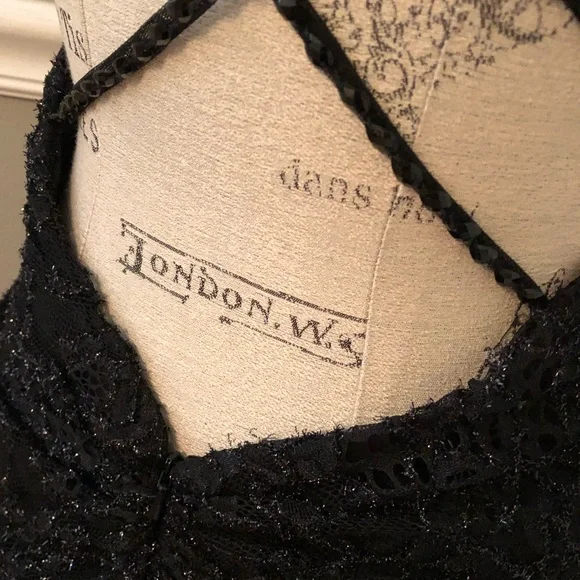 NEW LUCCI LU SZ 18 BLACK SLEEVELESS BEADED LACE FORMAL EVENING GOWN - Picture 7 of 15